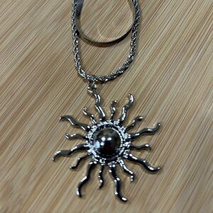 Silver Sunburst Pendant Necklace, NEW in box